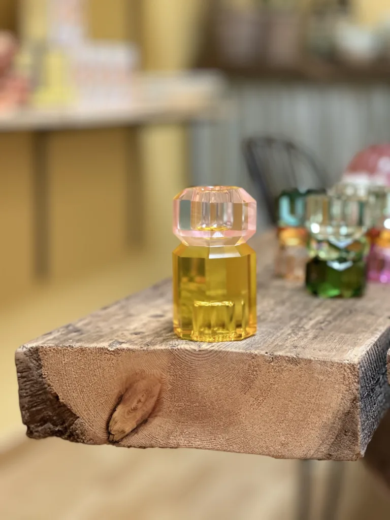 Ljusstake Kristall Rosa och Gul - C'est bon