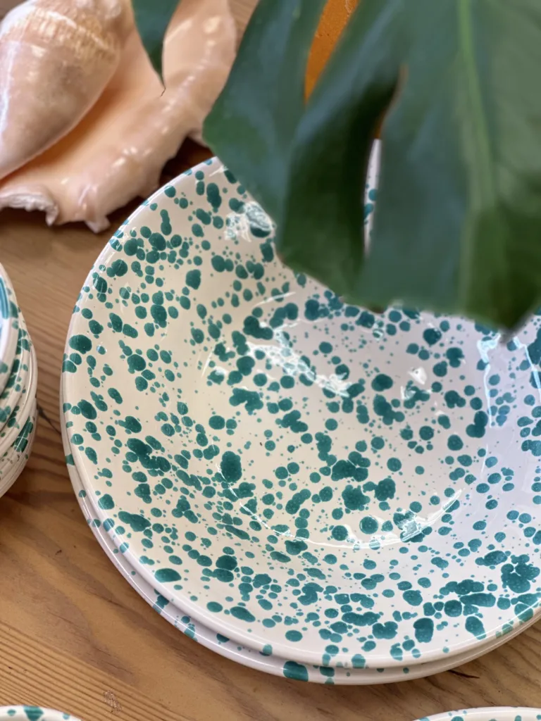 Stor Spruzzi-skål Grön - Stänkmålad Keramik Från Italien