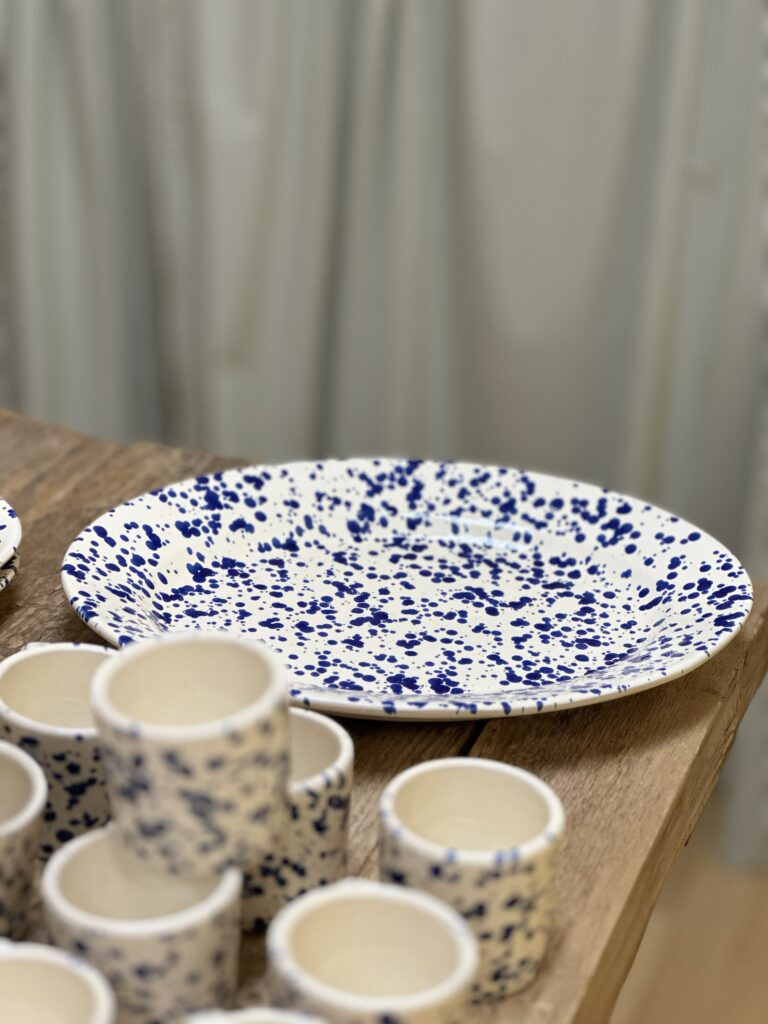 Stort Serveringsfat Spruzzi Blå Handmålat Keramikfat Från Italien